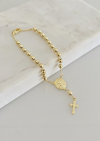 Pulseira anjinho com bolas ocas em banho de ouro 18k