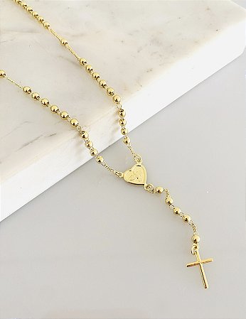 Colar terço Espírito Santo em banho de ouro 18k