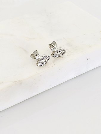 Brinco boca com zircônia banhado a rôdio branco