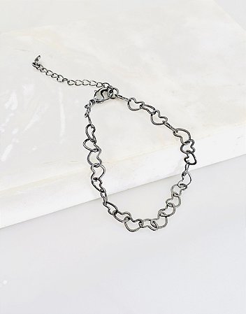 Pulseira corrente coração em banho de rôdio negro
