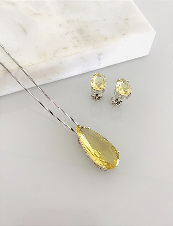 Conjunto gota na corrente veneziana em semijoia