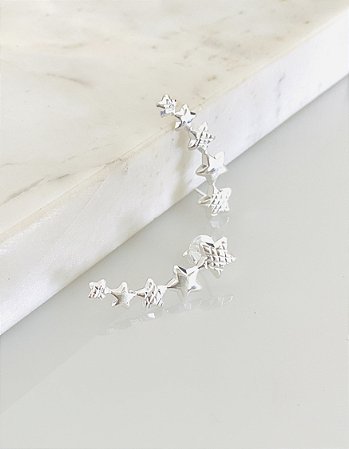 Brinco Ear Cuff diamantado coração ou estrela em semijoia banhado a prata