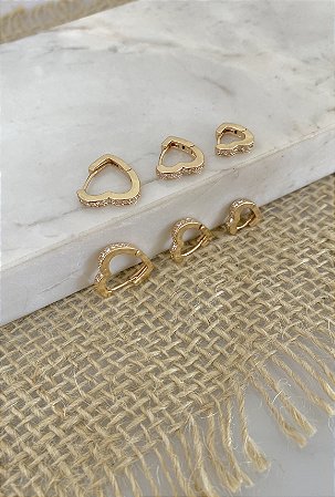 Trio argola de coração zircônia BIJU PREMIUM