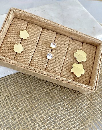 Trio de brinco flor em Aço 316L Premium