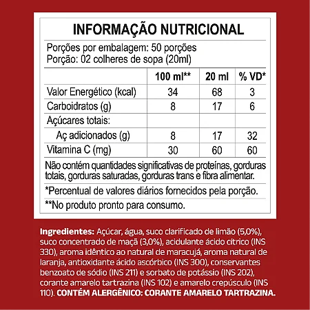 Xarope VORA Concentrado Tropical Lemonade de 1000ml