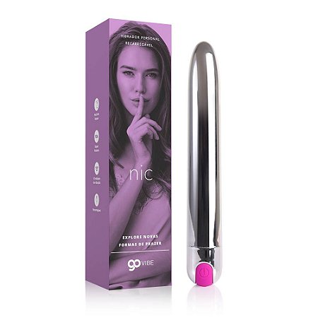 Vibrador Multivelocidade Recarregável Personal Go Vibe Nic - 18,5 cm x 2,6 cm