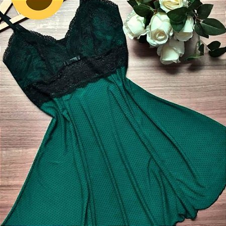CAMISOLA EM LIGANETE POA E RENDA PRETA M