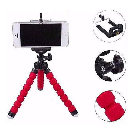 Suporte Tripé Celular Vermelho 18cm Flexível Selfie Flexi