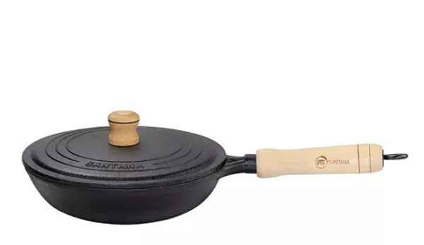 Frigideira de ferro Wok com tampa de ferro 24