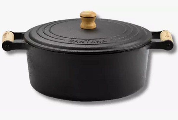 Panela Caçarola Com Tampa Ferro Fundido 26 Alça Madeira 5,1 LT