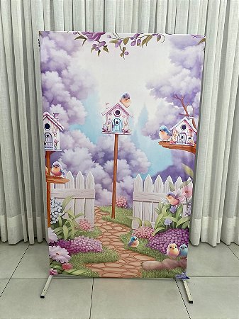 PAINEL QUADRADO COM TECIDO JARDIM ENCANTADO LILAS