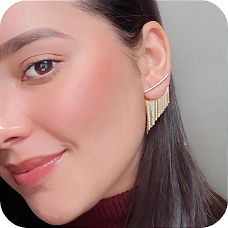 Brinco de Franja Médio com 2 Formas de Uso - Banhado a Ouro 18k