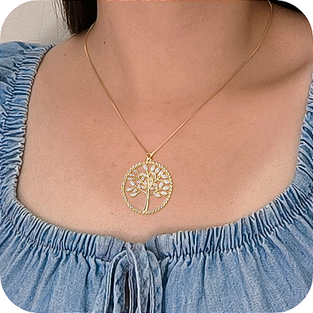 Pingente Árvore da Vida - Vazado e Cravejado em Microzircônias - Banhado a Ouro 18k