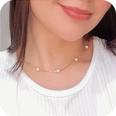 Choker com Pedras Peroladas - Banhada a Ouro 18k