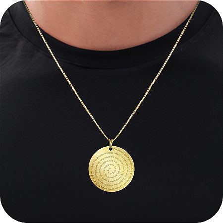 Pingente Unissex Plaquinha Redonda Pai Nosso 3cm - Banhado a Ouro 18k