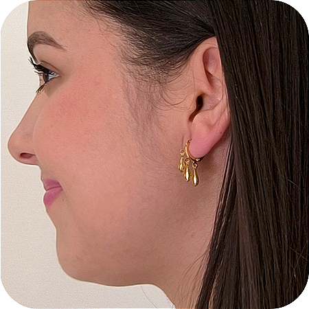 Brinco Argolinha de Click com 3 Pingentes de Gota PP - Banhado a Ouro 18k