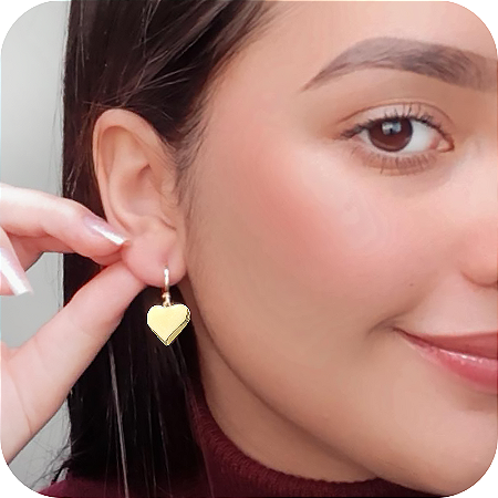 Brinco Argolinha de Click com Pingente de Coração - Banhado a Ouro 18k