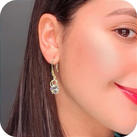 Brinco de Gancho com Pingente de Zircônia - Banhado a Ouro 18k