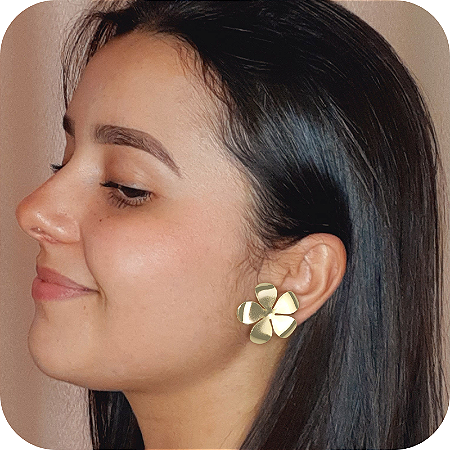 Brinco Orgânico Flor G - Banhado a Ouro 18k