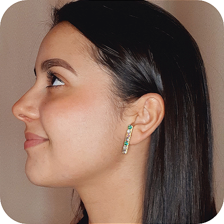 Brinco Multicolor G de Zircônias - Banhado a Ouro 18k