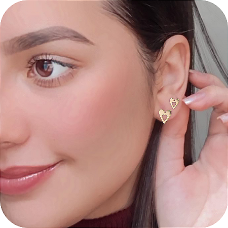 Duo de Brincos P de Coração vazado - Banhados a Ouro 18k