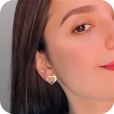 Duo de Brincos M de Coração Vazado - Banhados a Ouro 18k