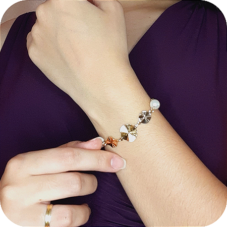 Pulseira Orgânica com Pérolas - Banhada a Ouro 18k