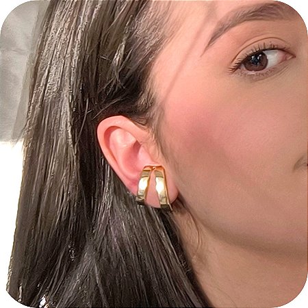Brinco Ear Hook com 2 Filetes - Banhado a Ouro 18k