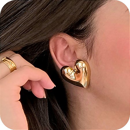 Brinco Maxi Coração - Banhado a Ouro 18k