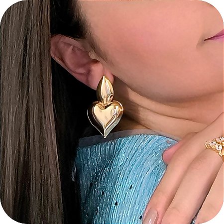Brinco Maxi Coração Pendente - Banhado a Ouro 18k
