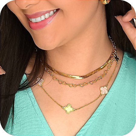 Choker Trevos em Madrepérola - Banhada a Ouro 18k