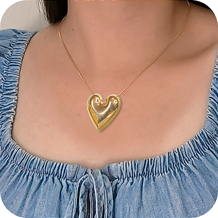 Corrente com Pingente Maxi Coração - Banhada a Ouro 18k