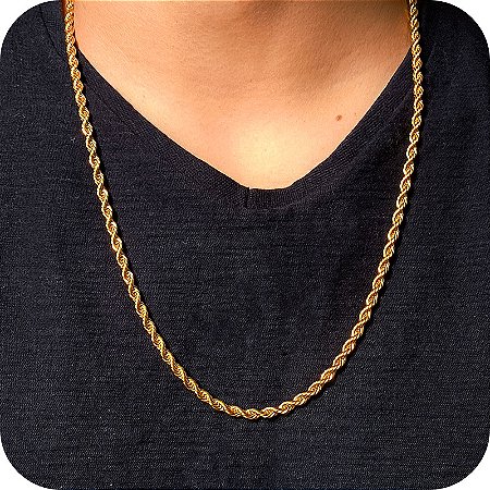 Corrente Cordão Baiano 4mm de 60cm - Banhado a Ouro 18k