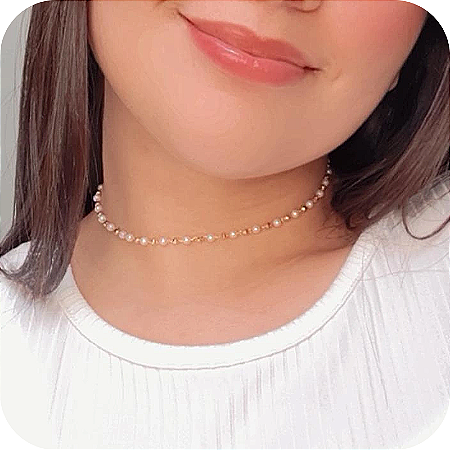 Choker com Pérolas e Pedrinhas Diamantadas - Banhada a Ouro 18k