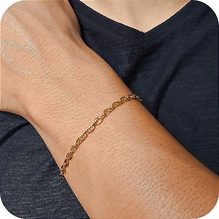 Pulseira Masculina Elos Quadrados Pequenos - Banhada a Ouro 18k