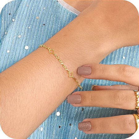 Pulseira com Elos de Trevos - Banhada a Ouro 18k