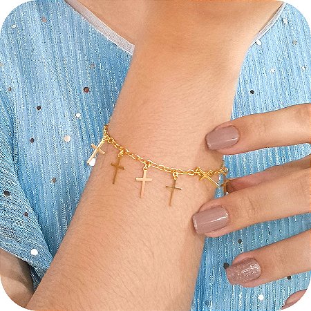 Pulseira com Pingente de Cruz - Banhada a Ouro 18k