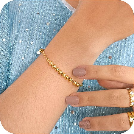 Pulseira de Corrente com Bolinhas Intercaladas - Banhada a Ouro 18k