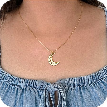 Corrente com Pingente de Meia Lua em Suas Fases - Banhada a Ouro 18k