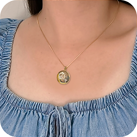 Pingente Redondo Fé com Cruz Cravejada - Banhado a Ouro 18k