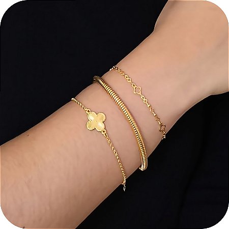 Pulseira com 1 Trevo Dourado - Banhada a Ouro 18k