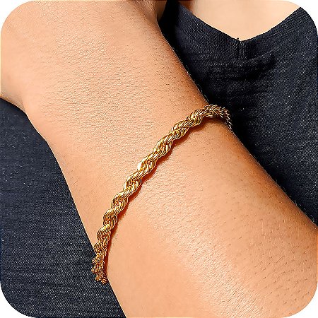 Pulseira Masculina Cordão Baiano 5mm - Banhada a Ouro 18k