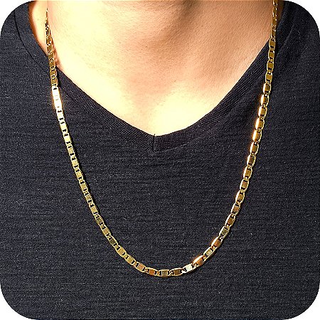 Corrente Masculina Piastrine 60cm com Fecho Gaveta – Banhada a Ouro 18k