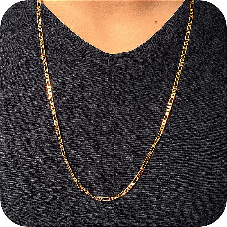Corrente Masculina Fígaro 70cm - Banhada a Ouro 18k