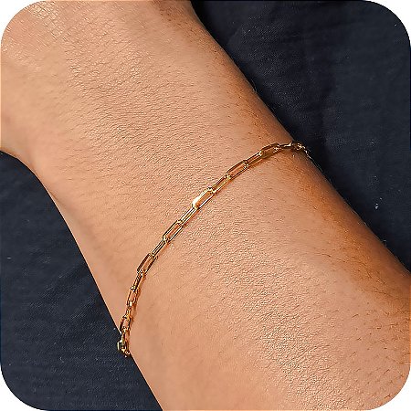 Pulseira Masculina Elo Quadrado Fina - Banhada A Ouro 18k