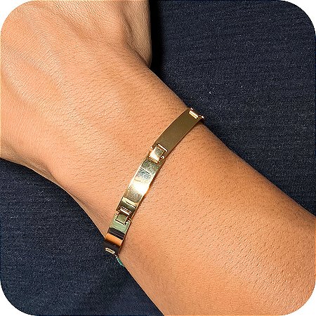 Pulseira Masculina De Placas Lisas - Banhada A Ouro 18k