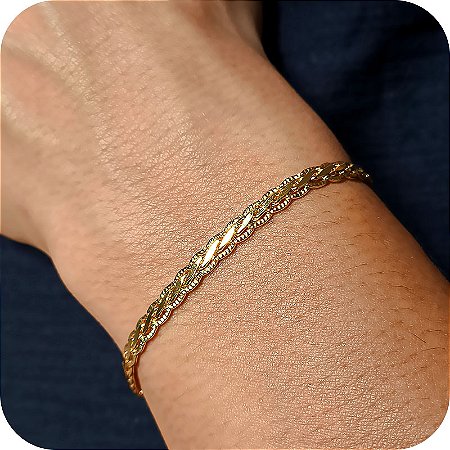 Pulseira Unissex Trancada Diamantada - Banhada A Ouro 18k