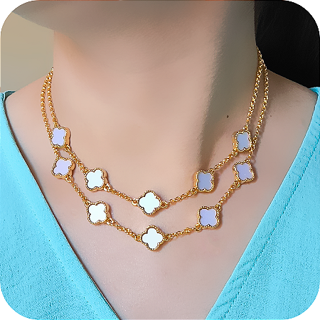 Choker Duplo de Trevos em Madrepérola 10 Propósitos - Banhada a Ouro 18k