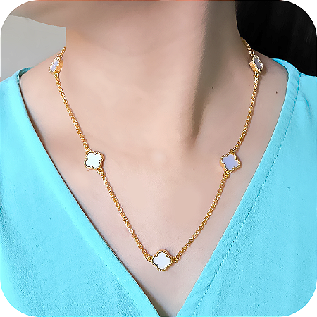 Colar de Trevos em Madrepérola 5 Propósitos - Banhado a Ouro 18k