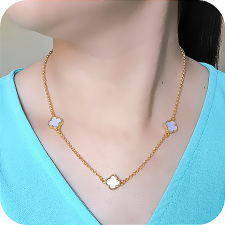 Colar de Trevos em Madrepérola 3 Propósitos - Banhado a Ouro 18k